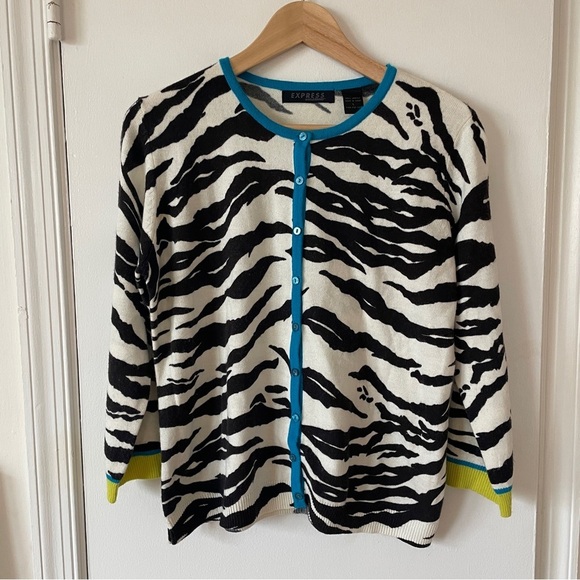 Vintage Sweaters - Vintage Y2K Zebra animal print sweater cardigan button-down Crewneck Large